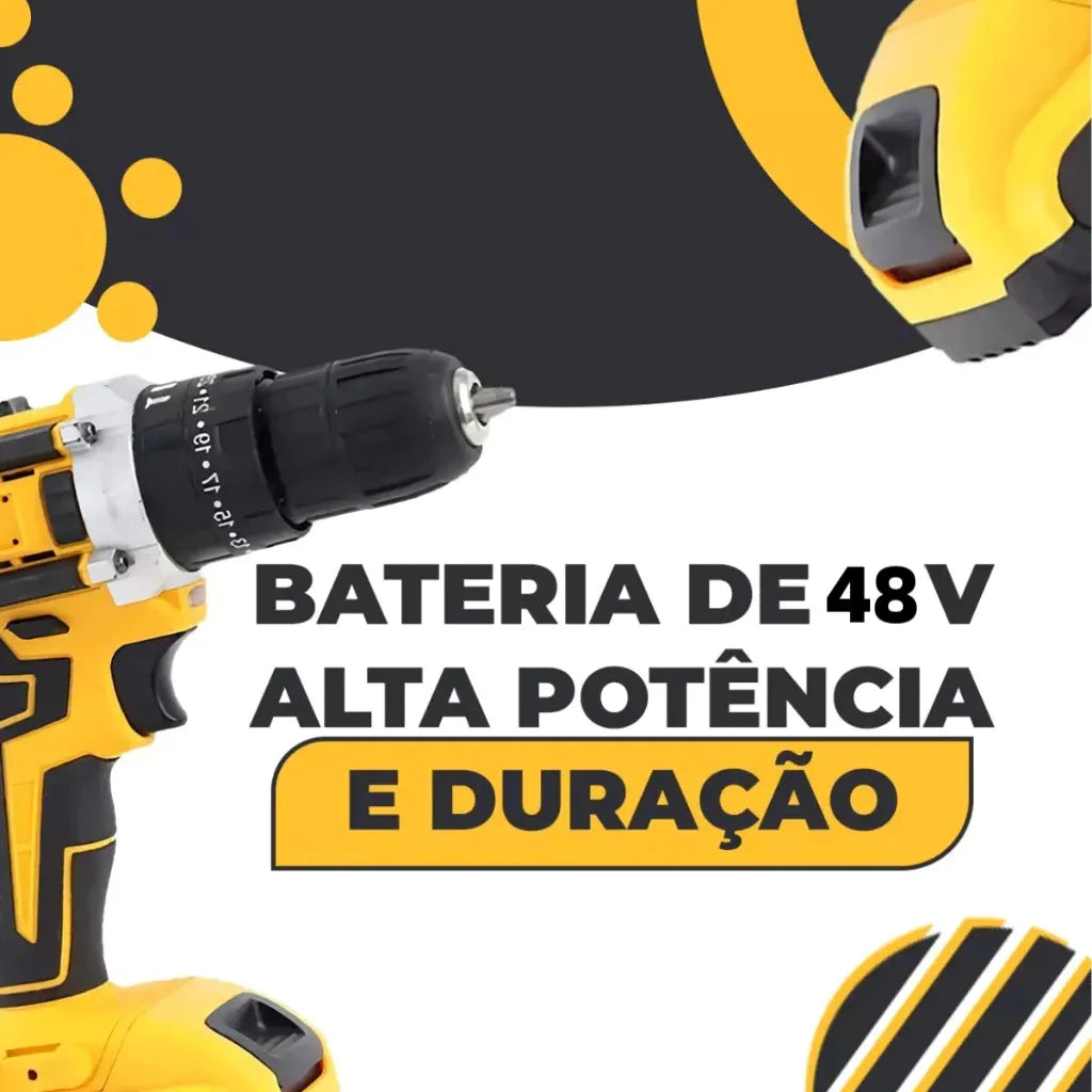 Furadeira Parafusadeira 48V Sem Fio com 2 Baterias + Kit Completo | Forjano