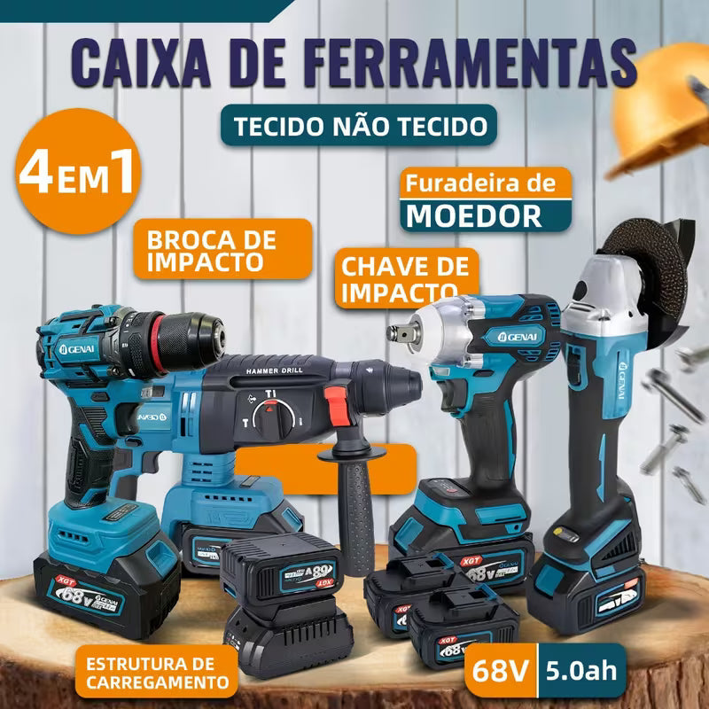 Kit Brushless 4 em 1 68V Sem Fio com 2 Baterias | Forjano