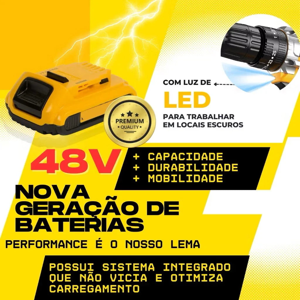 Furadeira Parafusadeira Impacto 18V/21V/48V com ou sem Maleta + Bateria |Forjano