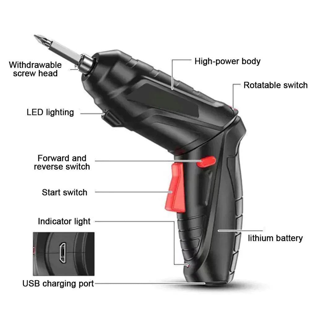 Parafusadeira Elétrica Sem Fio 4,8V Kit 48 Peças com Maleta e USB | Forjano