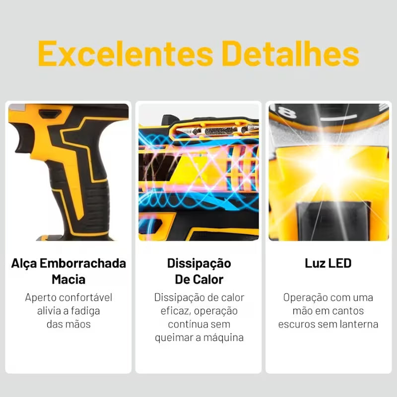 Furadeira Parafusadeira 21V com Impacto + 2 Baterias e Kit Completo | Forjano