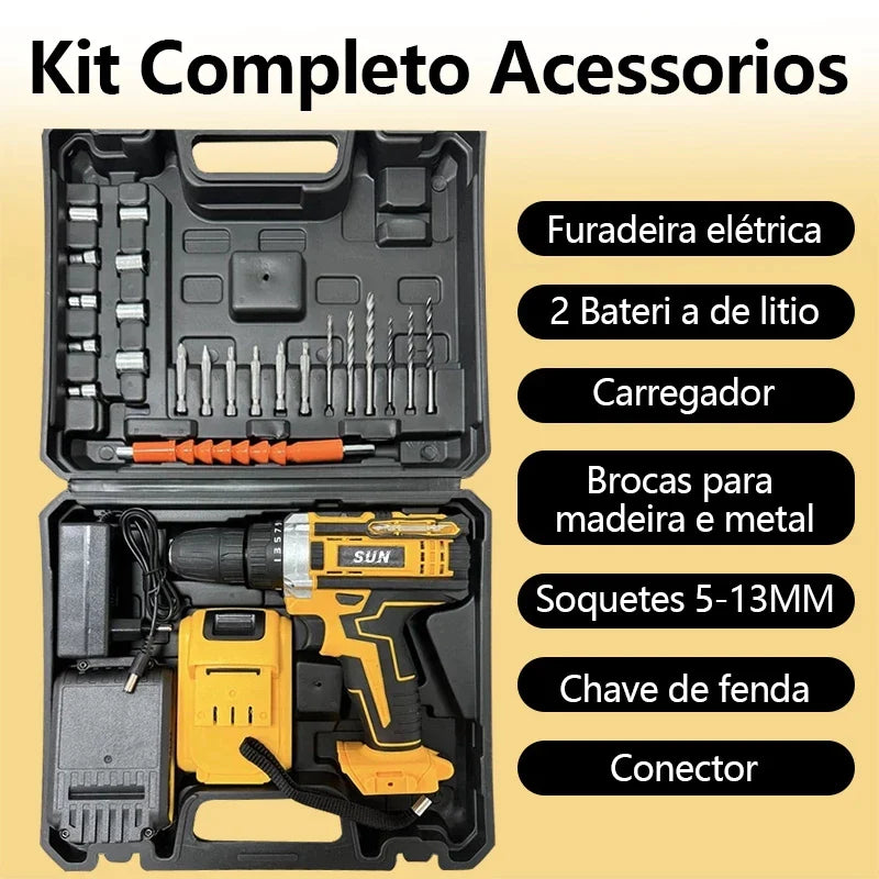 Furadeira Parafusadeira 48V Impacto Sem Fio + Kit Completo com Maleta | Forjano