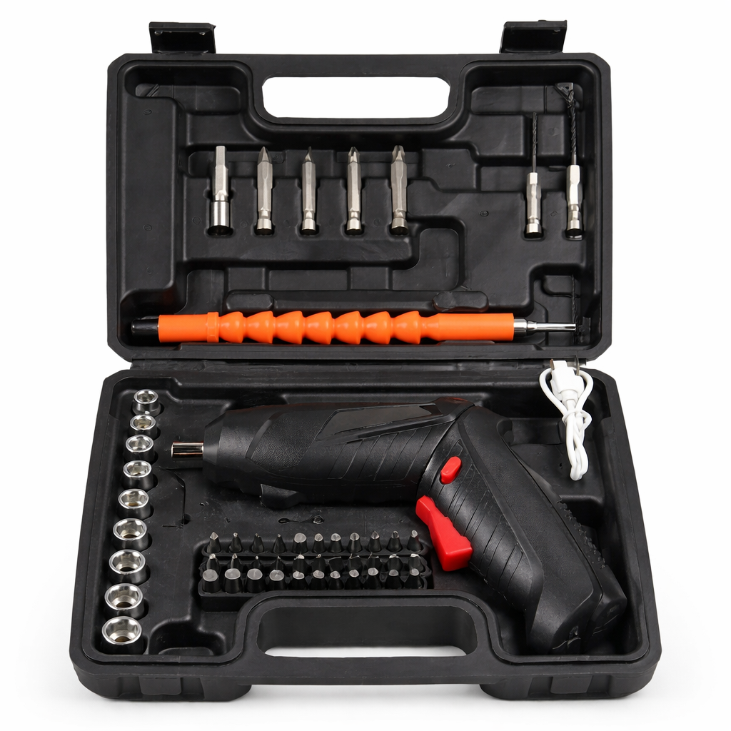 Parafusadeira Elétrica Sem Fio 4,8V Kit 48 Peças com Maleta e USB | Forjano