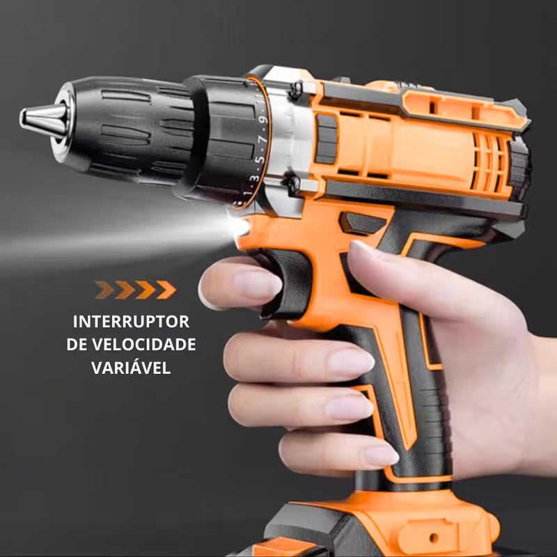 Furadeira Parafusadeira 21V com Impacto + 2 Baterias e Kit Completo | Forjano