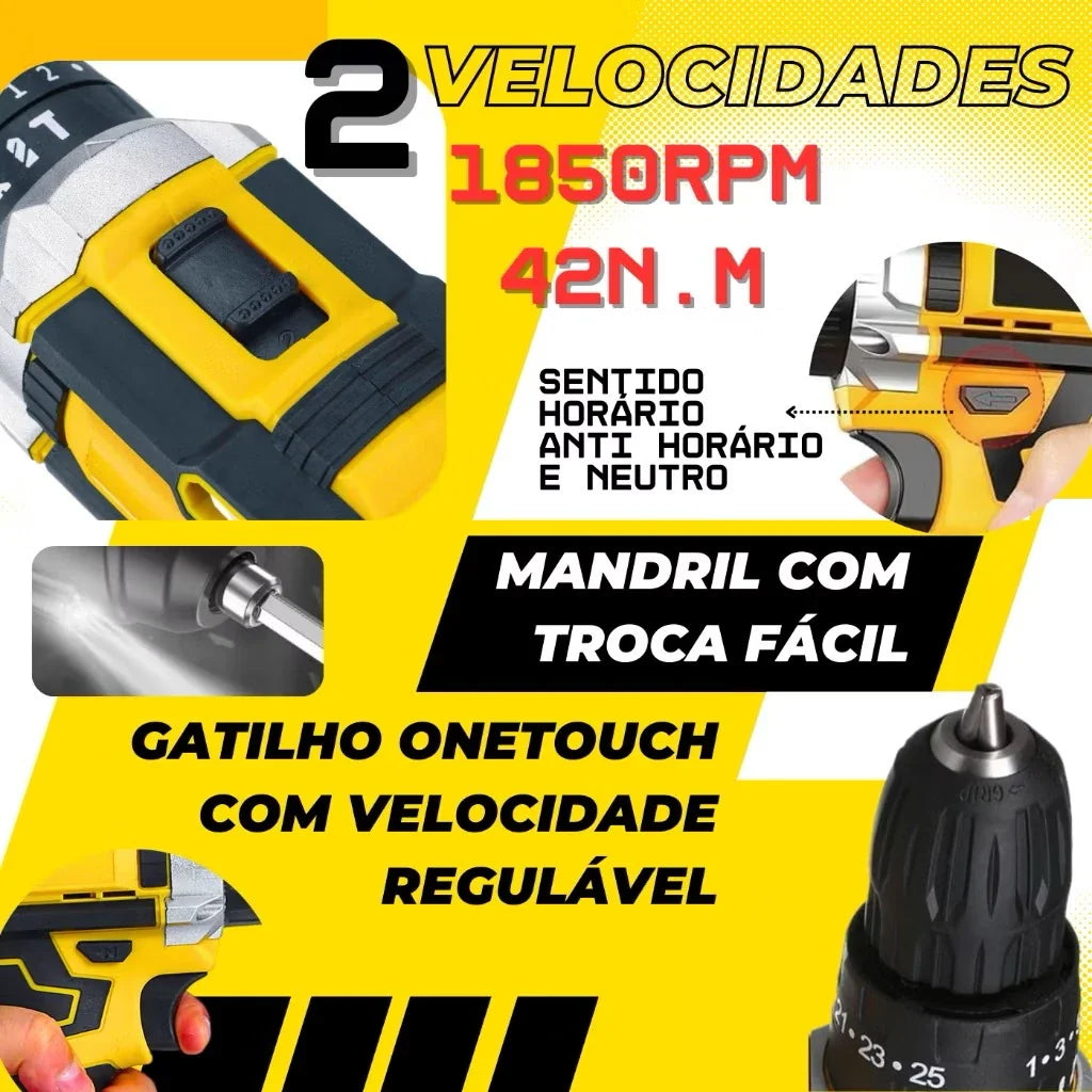 Furadeira Parafusadeira Impacto 18V/21V/48V com ou sem Maleta + Bateria |Forjano