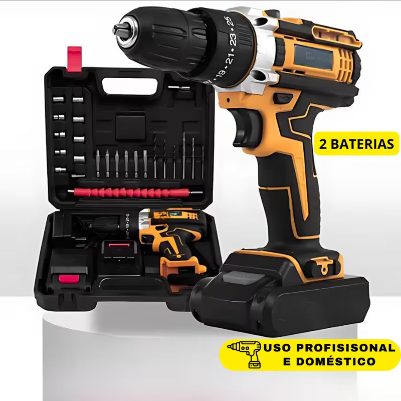 Furadeira Parafusadeira 21V com Impacto + 2 Baterias e Kit Completo | Forjano