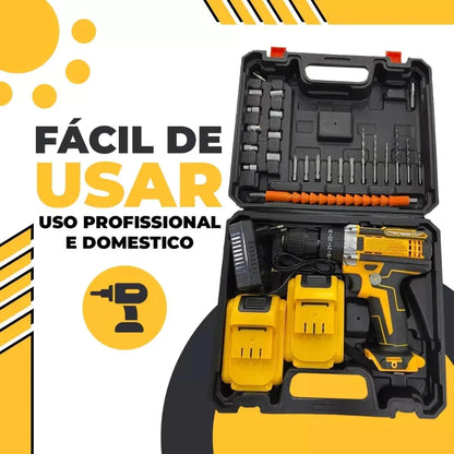 Furadeira Parafusadeira 48V Sem Fio com 2 Baterias + Kit Completo | Forjano