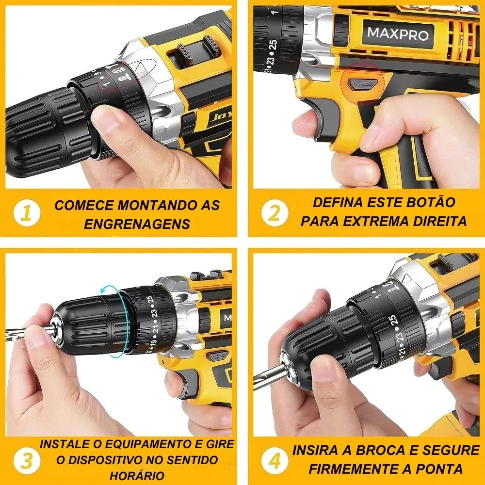 Furadeira Parafusadeira 48V Sem Fio com 2 Baterias + Kit Completo | Forjano