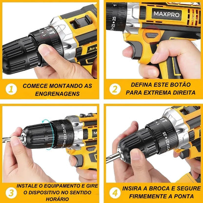 Furadeira Parafusadeira 48V Sem Fio com 2 Baterias + Kit Completo | Forjano