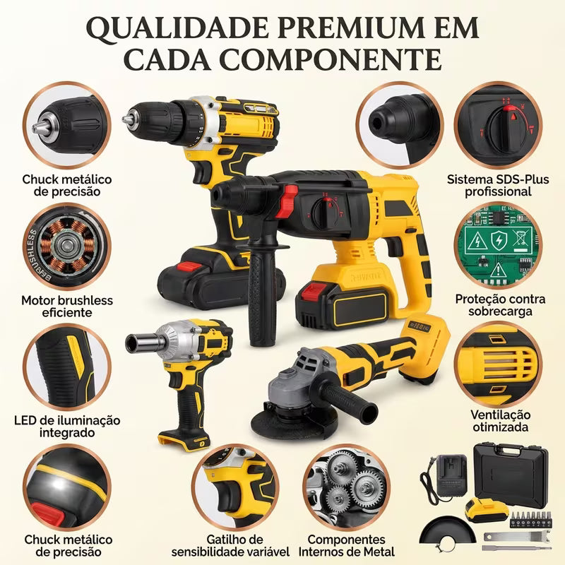 Kit Brushless 4 em 1 68V Sem Fio com 2 Baterias | Forjano