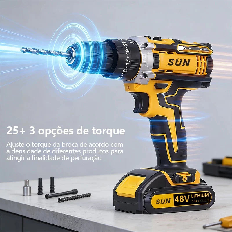 Furadeira Parafusadeira 48V Impacto Sem Fio + Kit Completo com Maleta | Forjano
