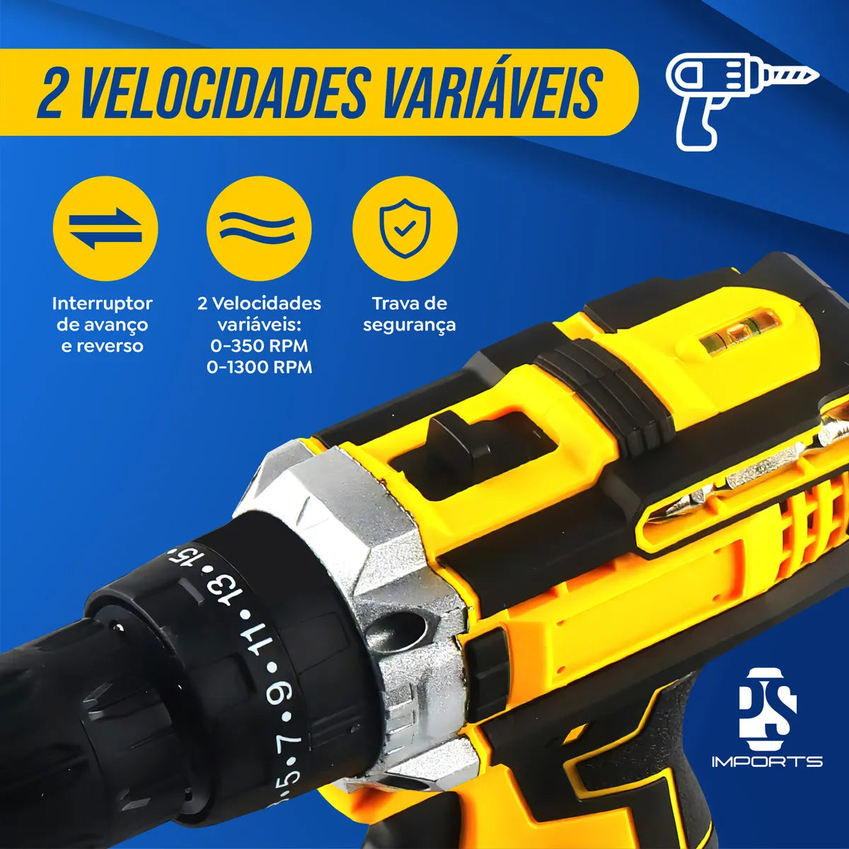Furadeira Parafusadeira 48V Impacto + 2 Baterias e Kit Completo com Eixo Flexível | Forjano